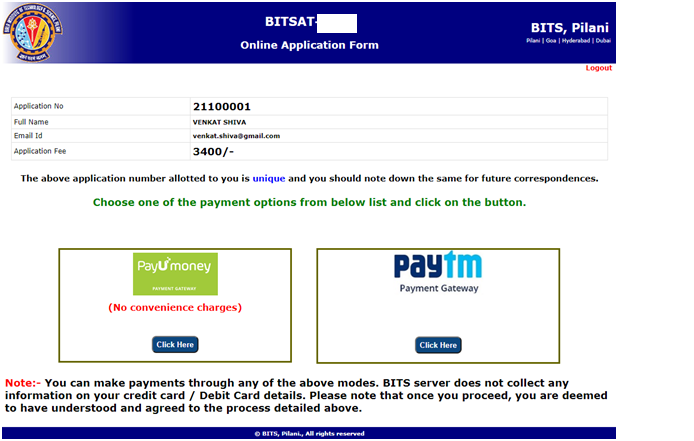BITSAT Online payment